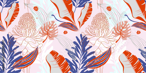 original trendy seamless artistic flower pattern, beautiful trop