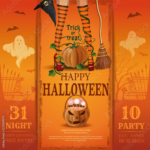 Invitation card for a Halloween night party. Eat, drink, be scared. Vector illustration