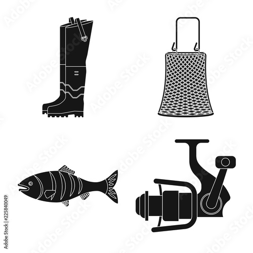 Isolated object of fish and fishing sign. Set of fish and equipment stock symbol for web.