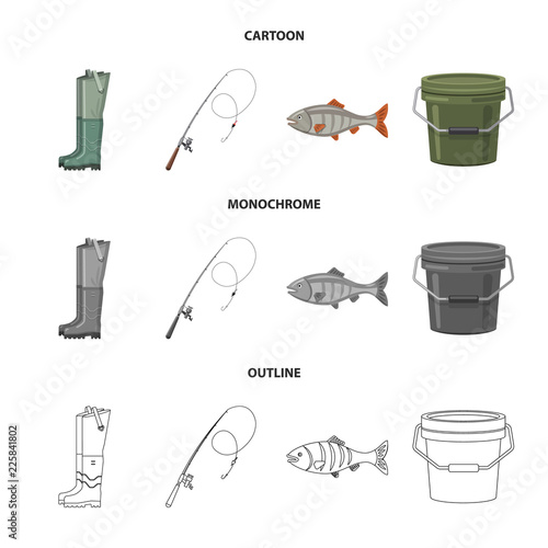 Isolated object of fish and fishing logo. Collection of fish and equipment stock symbol for web.