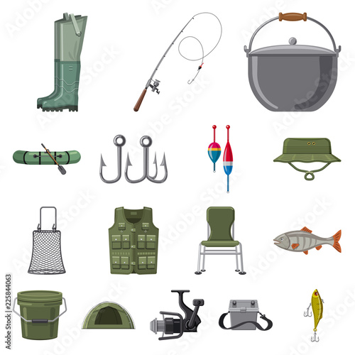 Vector design of fish and fishing icon. Set of fish and equipment stock vector illustration.