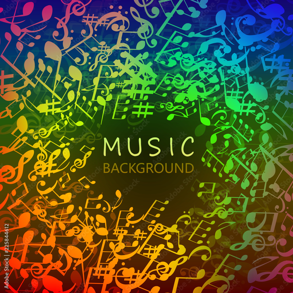 Music background with colorful music notes and G-clef vector illustration  design. Artistic music festival poster, live concert, music notes signs and  symbols banner Stock Vector | Adobe Stock