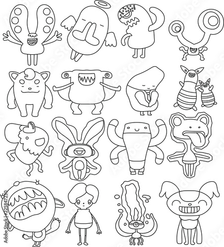 White Comic cute monster vector set