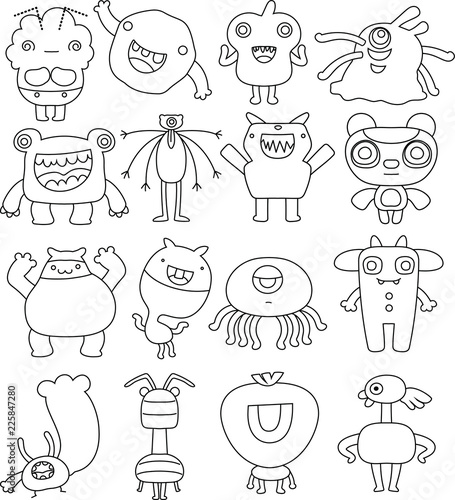 White Comic cute monster vector set