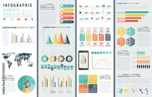 Infographic Elements with world map and charts. Vector