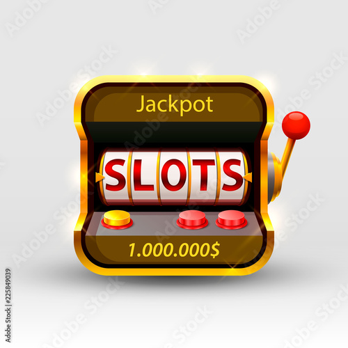 3d slots machine wins the jackpot, Isolated on white background. Vector illustration