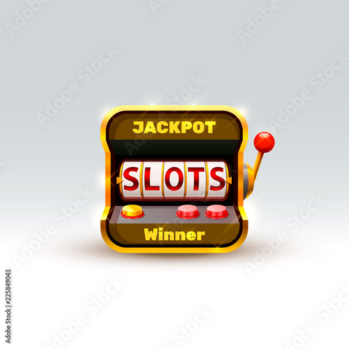 3d slots machine wins the jackpot, Isolated on white background. Vector illustration