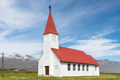 Red church on Iceland near Breiðdalsvík photo