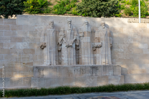 The Reformation Wall located in Parc des Bastions, depicting William Farel, John Calvin, Theodore Beza and John Know in Geneva, Switzerland photo