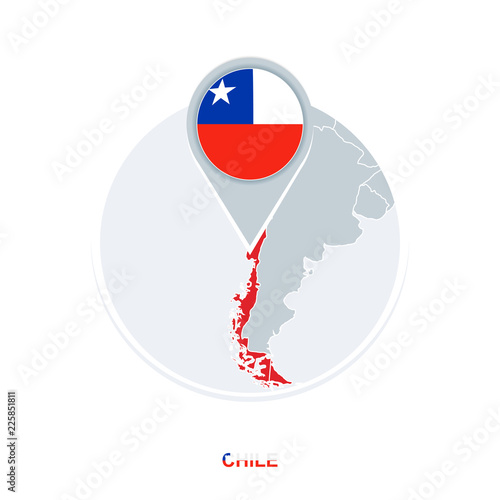 Chile map and flag, vector map icon with highlighted Chile