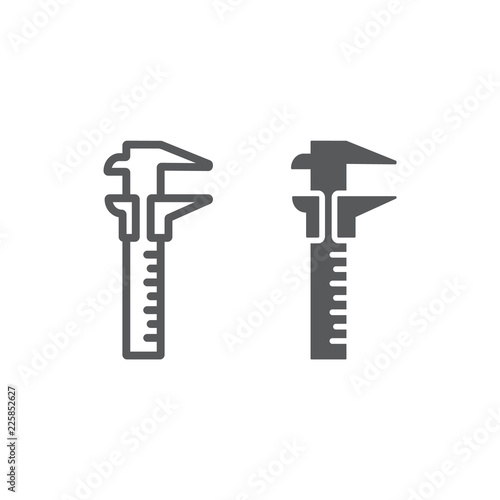 Vernier caliper line and glyph icon, tool and instrument, gauge sign, vector graphics, a linear pattern