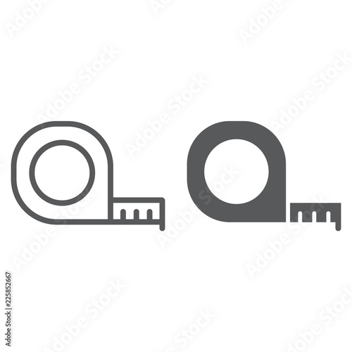 Tape measure line and glyph icon, tool and ruler, construction roulette sign, vector graphics, a linear pattern