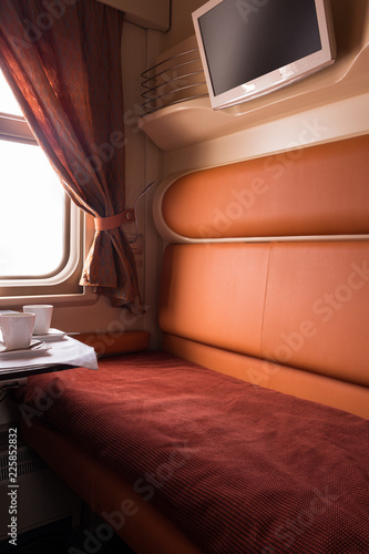 Railroad modern speed train interior, first class