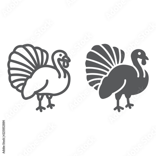 Turkey bird line and glyph icon, animal and farm, poultry sign, vector graphics, a linear pattern on a white background.