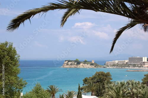The scenic Greek coastline and seascape overlooks Cape Sani and the luxury hotel.