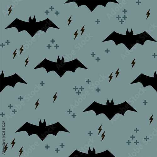 Pattern with bats, zippers and crosses. Vector seamless background for halloween