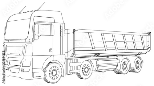 Semi-trailer dump truck sketch isolated on white background.