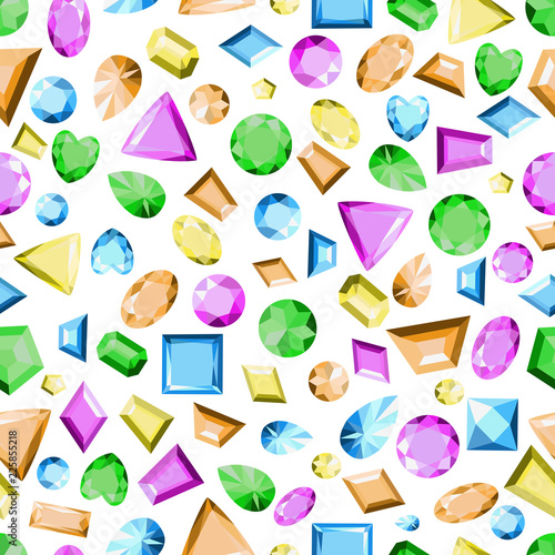 Seamless pattern with precious stones of different colors. Vector
