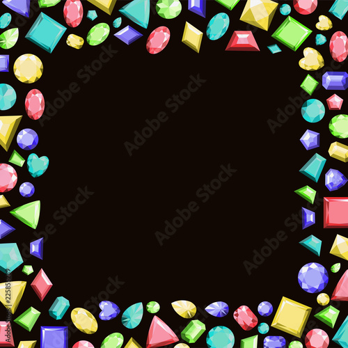 A frame from multi-colored precious stones of different shapes. Vector