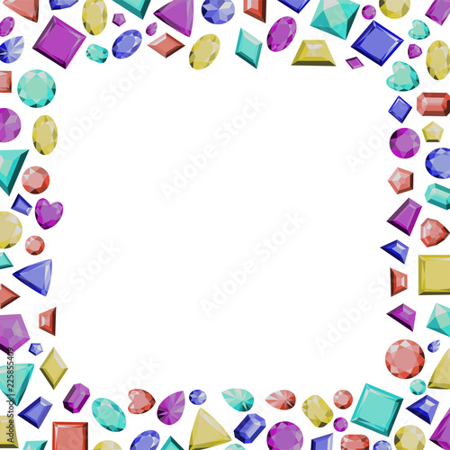 A frame from multi-colored precious stones of different shapes. Vector