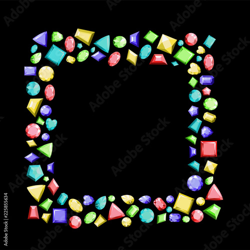 A frame from multi-colored precious stones of different shapes. Vector