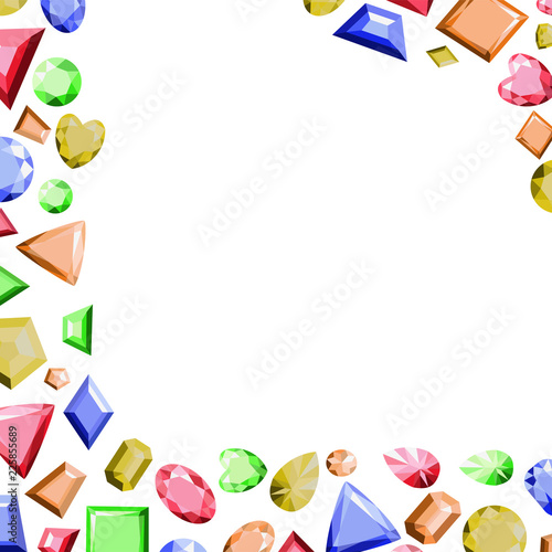 A frame from multi-colored precious stones of different shapes. Vector