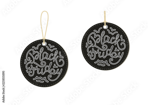 Black Friday. Black round paper tags with lettering. Vector