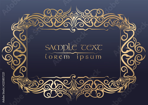 Abstract gold frame with celtic motives. Vector illustration isolated on a dark-blue background.