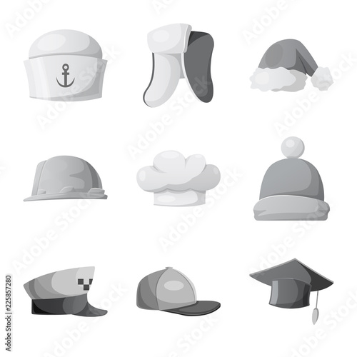 Isolated object of headgear and cap symbol. Set of headgear and accessory vector icon for stock.