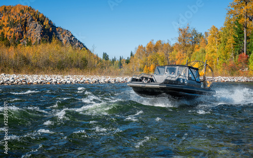 Bilde på lerret Aerial hovercraft on the river Snezhnaya
