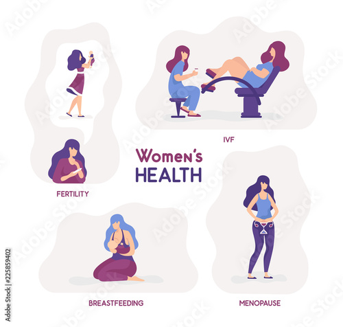 Vector illustration women s health. Fertility, ivf, breastfeeding