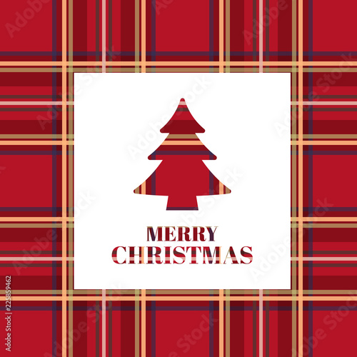 Christmas card. Bright Xmas tree with scottish texture isolated on white background. Winter Holiday design for web, banners, card, wallpaper. Vector illustration