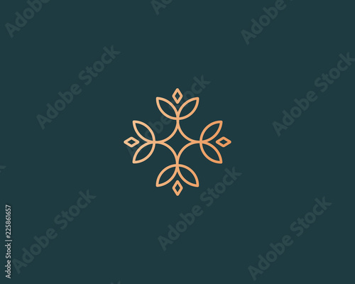 Elegant flower logo icon. Universal creative premium logotype. Abstract line vector sign.