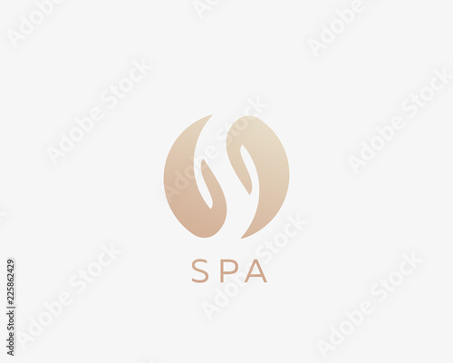 SPA, letter S, yin yang, hands logotype. Relax massage care vector logo.