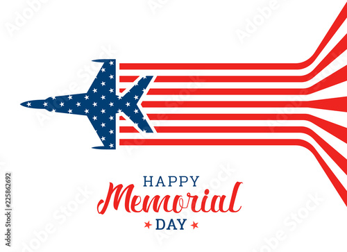 Happy Memorial day banner with War Airplane flying make abstract usa flag vector design