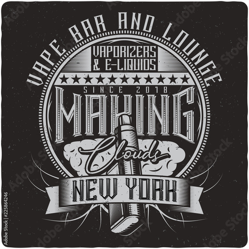 Vaping vintage label logo with lettering composition on dark background. Tee shirt or poster design.