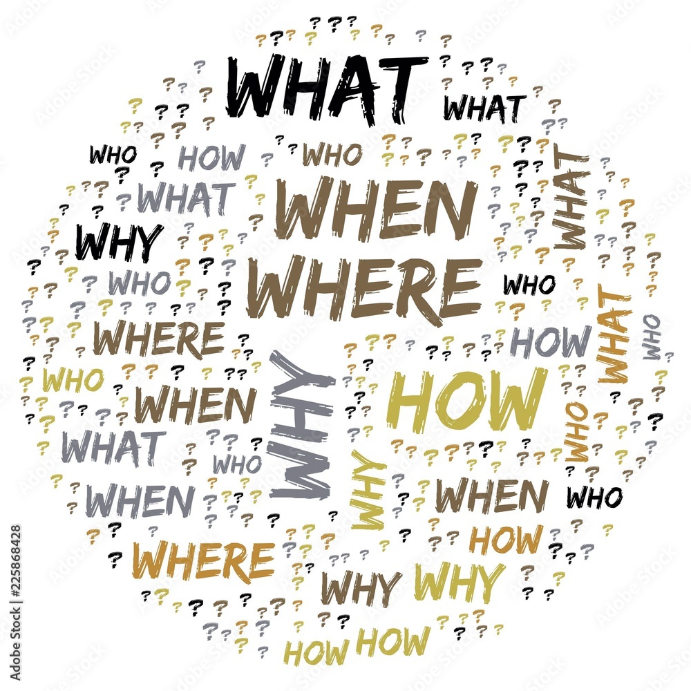 Word Cloud - Who, What, Where, When, Why and How on white background ...