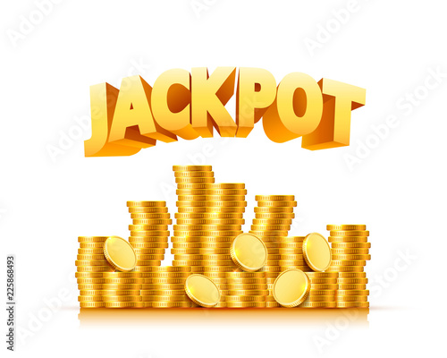 Jackpot in the form of gold coins. Isolated on green background. Vector illustration photo
