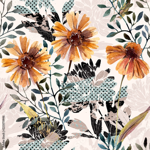 Autumn background. Abstract floral seamless pattern