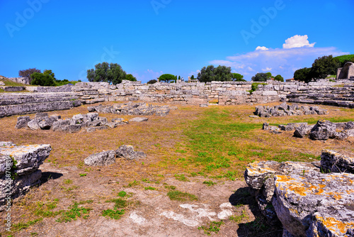 Paestum capaccio Italy The ancient ruins of remains of religious buildings of the ancient Greek domination photo