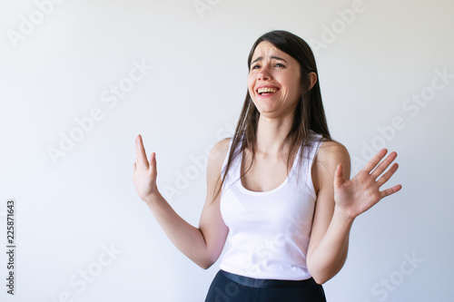 Fotografie Emotional funny girl saying are you kidding me