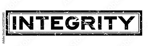 Grunge black integrity word square rubber seal stamp on white background
