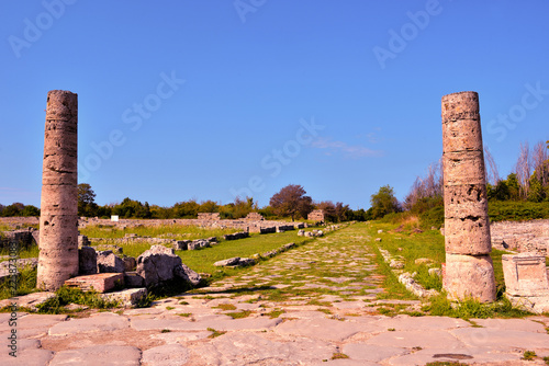 Paestum capaccio Italy The ancient ruins of remains of religious buildings of the ancient Greek domination photo