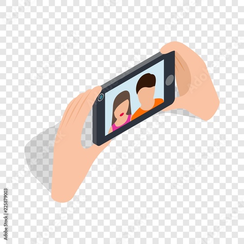 Couple taking selfy of themselves isometric icon 3d on a transparent background vector illustration