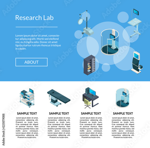 Vector isometric hospital icons landing page, banner web template illustration