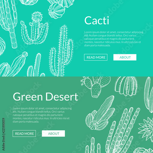 Vector banner and poster hand drawn greeen wild cacti plants web banner templates illustration