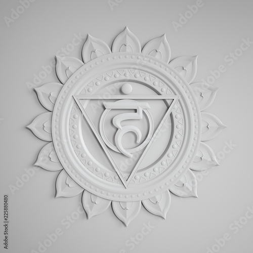 abstract white embossed paper Vishuddha chakra symbol, 3d modern illustration photo