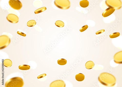 Realistic Gold Coins explosion. Isolated on transparent background. Vector illustration