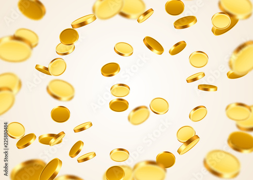 Realistic Gold Coins explosion. Isolated on transparent background. Vector illustration