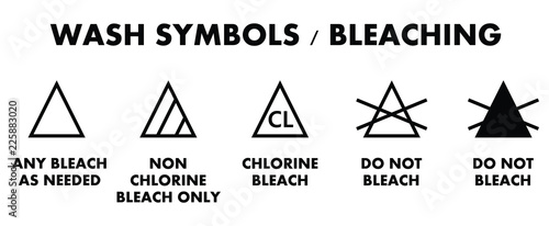 Laundry bleaching symbols. Icons for different type of garment bleach.